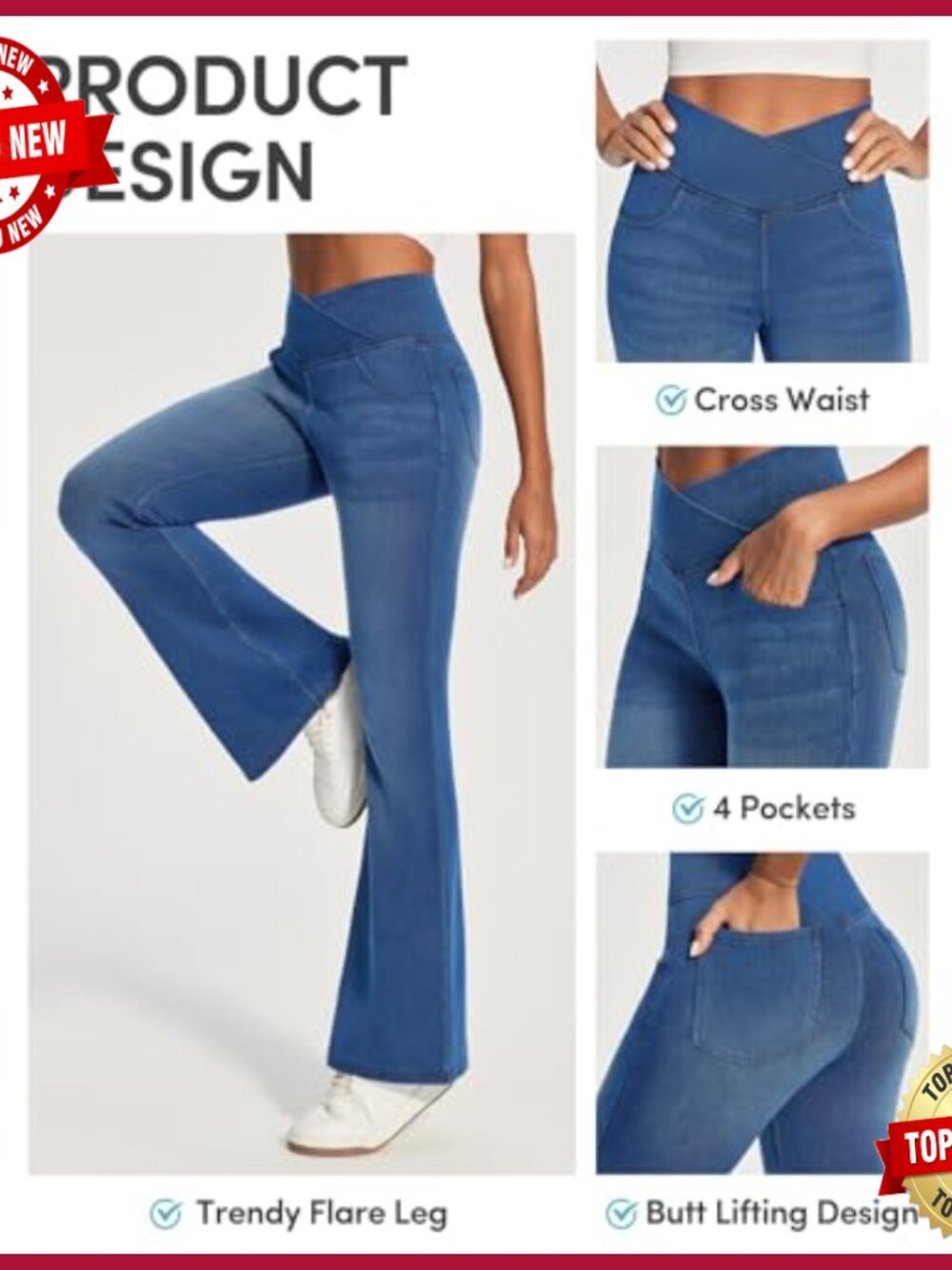 High Waisted Bell Bottom Flare Jegging Pull On Stretchy Jean - Picture 3 of 7